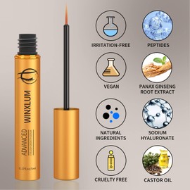 Premium Eyelash Growth Serum, Lash Growth Serum 5ML, Eyebrow Growth Serum with Peptides, Irritation-Free Eyelash Serum to Grow Lashes, Lash Boost for Fuller, Longer, Thicker, and Stronger Lashes, Gold