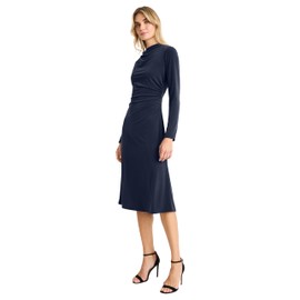 Maggy London Women's Long Sleeve MIDI Dress with Draped Waist, Twilight Navy