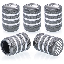 MEAJOO 5PCS USA Flag Tire Valve Stem Caps, with Plastic Liner Corrosion Resistant Leak-Proof, Universal for Cars, SUVs, Bike, Bicycles,Trucks and Motorcycles (Gray)