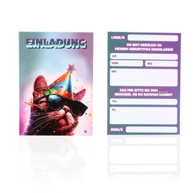 CraftWerk Cat Invitation Cards Set of 12 - Funny Birthday Invitation for Girls and Boys for Children's Birthday, Birthday Party and Party - 14.8 x 10.5 cm