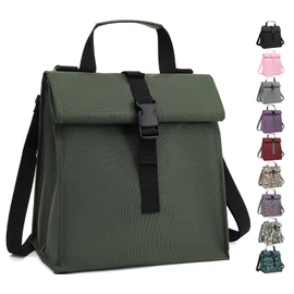 Insulated Lunch Bag for Men/Women/Kids, Roll top Reusable Lunch Box with Adjustable Shoulder Strap, Thermal Leakproof Lunch Cooler Tote Container for Adults/Teens School Work Office Picnic,Army Green