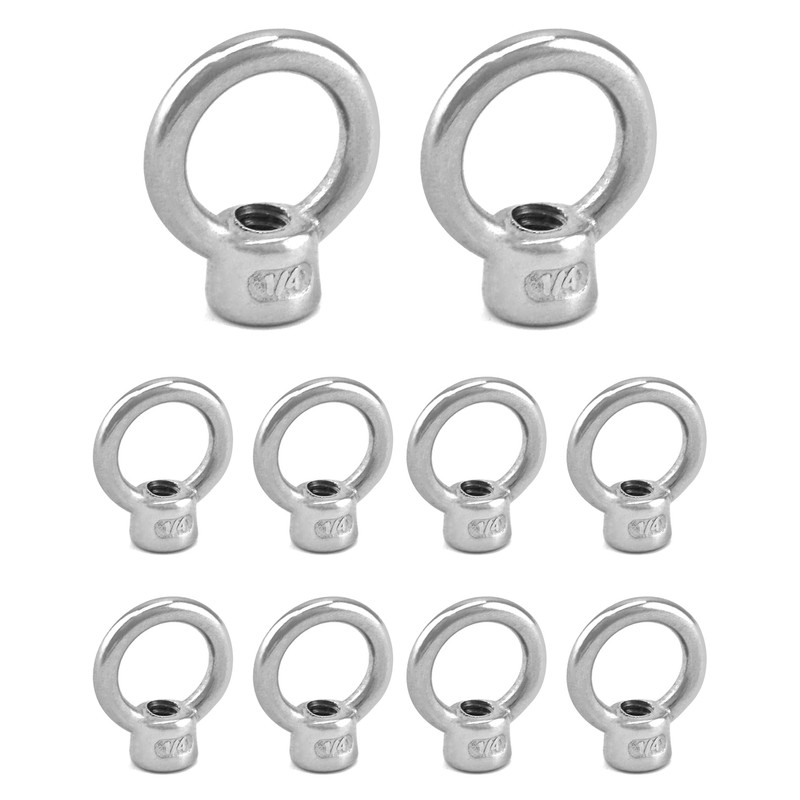 QWORK Lifting Eye Nut, 10 Pack, 1/4" UNC Marine Grade