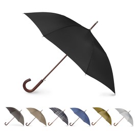 totes Auto Open Wooden Handle J Stick Umbrella, Black