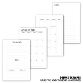 Pocket Fuchsia Flare Month on 2 Pages Calendar Refill, 3.2 x 4.7, Sunday Start, Ring Binder Planner Insert, Dated Monthly View, Dark Pink Print, Choose 12 Months