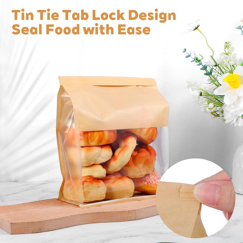 100 Pcs Heavy Duty Large Paper Bread Bags with Tin