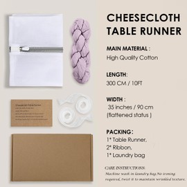 Lilac Purple Cheesecloth Table Runner Boho10ft Gauze Cheese Cloth Table Runner for Baby Shower Decoration Wedding Bridal Shower Easter Summer Table Runner