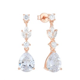 FATACI Women Wedding Earrings 925 Sterling Silver Leaf Teardop Dangle & Drop Earrings with 5A Cubic Zirconia for Her Mom Mother Wife Proms Jewerly Gifts, Sterling Silver, Cubic Zirconia