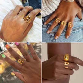 Harry Style Ring Initial V for Women, GoldChic Jewelry Women’s Gold Statement Ring Initials Open Ring 14k Gold Plated Letter Ring for Rapper