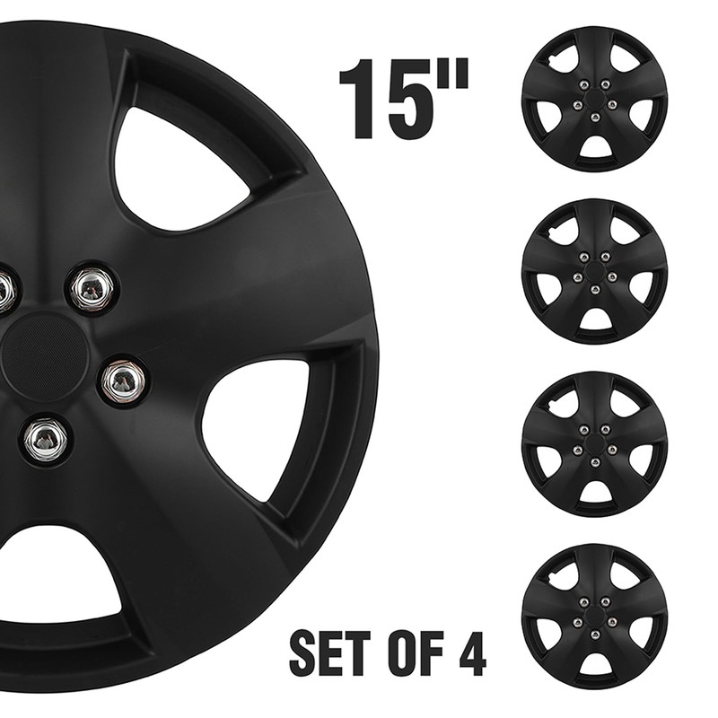 SCITOO 15" Black Hubcaps Set of 4, fits Cars, Trucks,