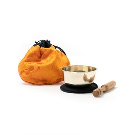 Small Singing Bowl in Yellow Bag with Black Base and Wooden Striker -5038-