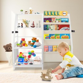 JAYOBGO Kids Bookshelf and Toy Storage - 3 Tier Toddler Bookcase Book Shelf for Kids Rooms, Montessori Book Shelves Toy Organizer for Baby Nursery Playroom Book and Toy Organizer Display, Large Space