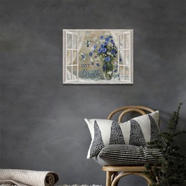 Tijuboni Farmhouse Daisy Wall Art Country Blue Flower Pictures Decor Floral Just Breathe Painting Canvas Print Home Artwork for Living Room Bedroom Bathroom Office 12"x16"