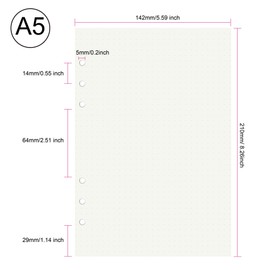 135 Sheets Planner Refill Paper Dotted Inserts Paper A5 6 Holes Binder Grid Notepaper for Filofax Bullet Journals Diary (210x142mm)