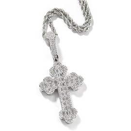 POKOKORR Iced Out Cross Pendant Necklace, White Gold Plated, Cubic Zirconia, Rope Chain, Hip Hop Faith Style, Unisex 3mm Pendant 24inch, Normal, Metal, Cubic Zirconia