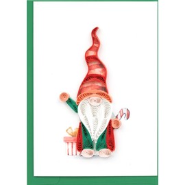 Quilling Card 3-D Mini Miniature Greeting Card - Merry Christmas Happy Holidays Christmas Gnome Card