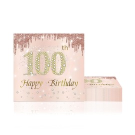 100th Birthday Napkins 20 Packs Rose Gold Napkin Serviettes Party Tissue for Women Her,100th Birthday Table Decorations