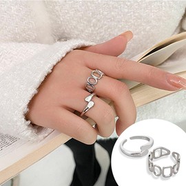 COYUN Pack of 5 Rings for Women, Stackable Rings, Simple Plain Band Ring, Adjustable Rings Set, Stackable Boho Chunky Emo Finger Rings, Knuckle for Girls, Silver