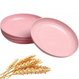 GZTFPQ Plastic Plates Reusable Set of 4,Unbreakable Plastic Dinner Plates 20cm Lightweight Plates for Kitchen & Outdoor Non-Toxin Dishwasher & Microwave Safe Pink