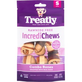 Bundle of Treatly USA Beefhide Braids 7-8" Dog Chew Treats - Chicken Flavor, 6 Count/1 Pack + Treatly IncrediChews Bone w/Duck Meat Wrap Dog Chew Treats - 6 Count/1 Pack