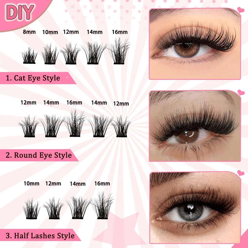 DIY Eyelash Extensions Set, 8-16 mm, Mixed Fluffy Eyelashes, Individual