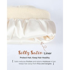 Hat Hut Satin Lined Beanie for Women Men Winter Hats for Women Silk Lining Slouchy Beanie Ski Hat Warm Unisex Cuffed Beanie (Beige)