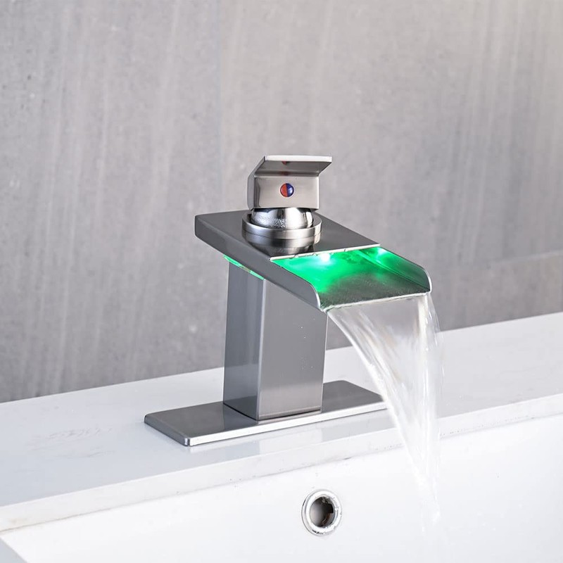 AVSIILE LED Bathroom Sink Faucet, Brushed Nickel Waterfall Single Hole