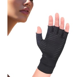 Unbranded Compression Arthritis Glove for Women or Men, Copper Infused, Black, Fingerless