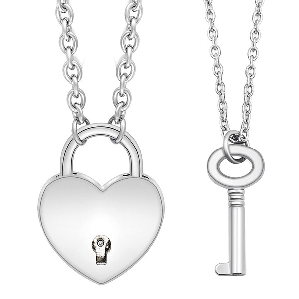 Gleamart 2 Pcs 60CM Heart Lock Key Pendant Necklaces Eboy