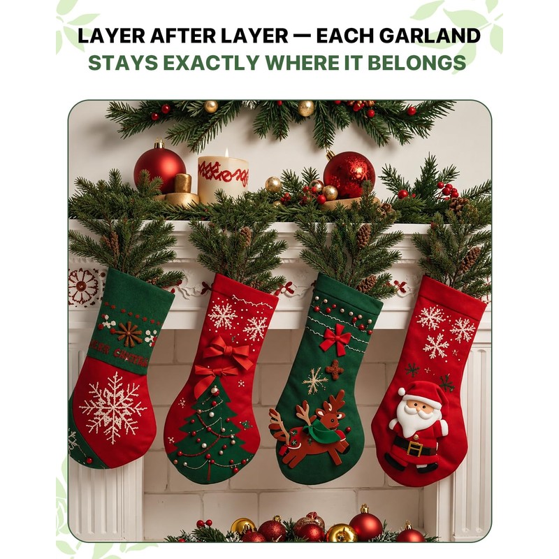 16Pcs 25'' Christmas Greenery with Red Berries,Artificial Pine Branches, Artificial