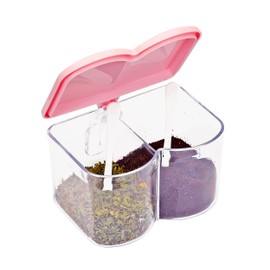 Southern Homewares Acrylic Spice Seasoning Storage Box Container with 2 Serving Spoons Pink Lid