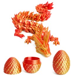 Flavery Dragon Egg - 3D Printed Egg with Flexible Pearly Sheen Dragon Inside, 3D Printed Surprise Gift, Articulated Dragon Egg Fidget Toy, Decor (12” Dragon,Red Mix Gold)