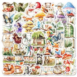 50-Piece Fantasy Woodland Sticker Set – Dreamy Forest Animals, Mushrooms, Fairies, Nature Decals for Scrapbooking, Journaling, Laptops, Water Bottles