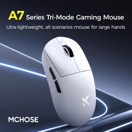 MCHOSE A7 Ultra Wireless Gaming Mouse, Tri-Mode Connection, 59 Grams, PAW3950 42K DPI Sensor, Wired/Wireless Dual 8K Polling, 130 Hour Battery Life - White