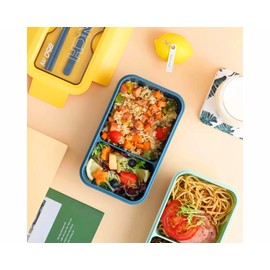 Barnabys Bento Box - Eco-friendly Lunch Box With Spoon, Fork. Two Separate Food Sections, plus section for reusable cutlery (included). Easy Clean and Leakproof - 850ml