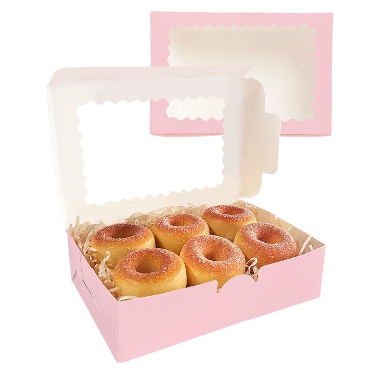 Gcardist 6Pcs Pink Cookie Box with Window 22.9x15.2x6.4cm Pastry Macaron