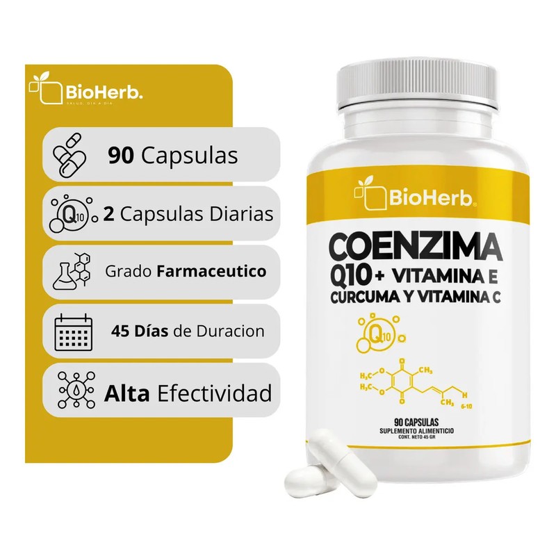 BioHerb Coenzima Q10 Vitamina E, C y Curcuma 100 Puro