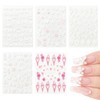 Embossed White Floral Nail Stickers Set – 5 Sheets Self-Adhesive