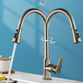 XYBSDBTNR Pull Out Kitchen Faucet,Brass Single Handle Kitchen Faucet for Hot and Cold Water,Kitchen Sink Faucet with Double Modes,Kitchen Faucet Single Hole,Black(Gun Gray)