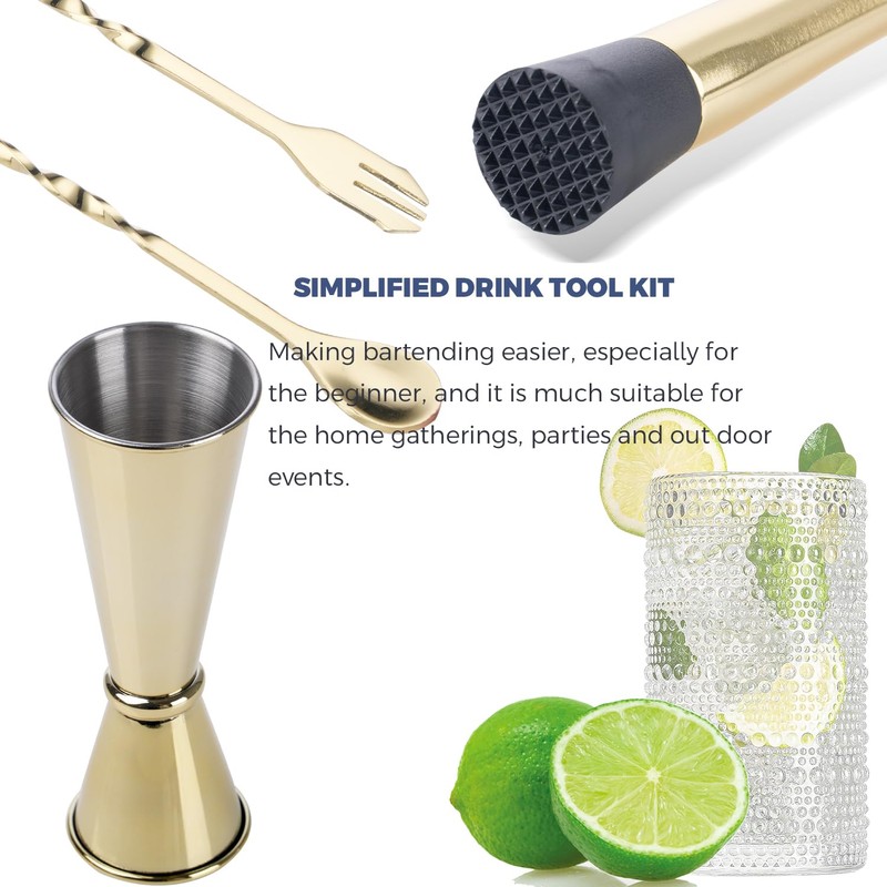 Gbuxska Gold Muddler for Cocktails, 10 Inches Bar Spoon, 1