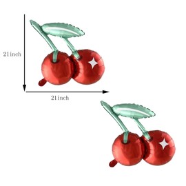 8PCS 20 Inch Cute Cherry Foil Balloons Red Fruit Mylar Balloons for Cherry Summer Themed Birthday Party Decoration Bab Shower