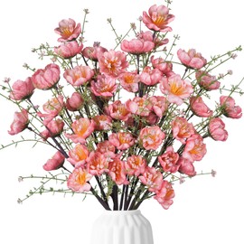 Luabue 25.6" Long Stem Artificial Flowers for Outdoor Indoor Garden Home Decoration 10pcs Pink Fake Flowers Summer Fall Decorative Flowers Silk Floral Arrangements for Wedding Table Centerpiece