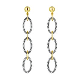 Mytys Two Tone Curved Dangle Drop Earrings - Gold Silver Plated Statement Earrings with Twisted Rope Design, Hypoallergenic Post for Women (Gold & Silver 1)