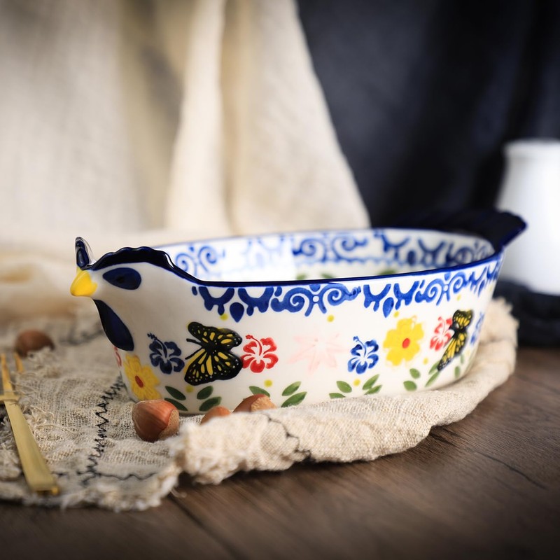 Bicuzat Vintage Butterfly and Flower Pattern Pie Pan, Chicken Shape