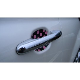 Black and Pink Polka Dots Car Auto Accessory Door Handle Trim Molding Scratch Protector 2 Door Pack