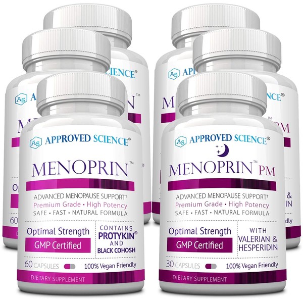 Menoprin - Rapid Menopause Relief - Relieve Hot Flashes & Mood Swings - 3 Bottles Menoprin Day + 3 Bottles Menoprin PM