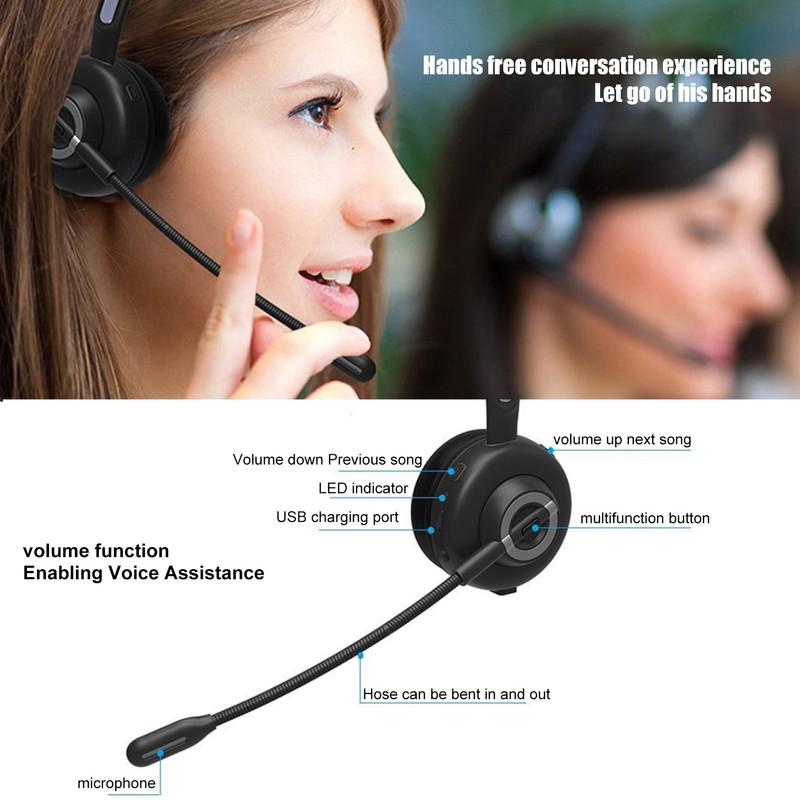 Call Center Headset Noise Cancelling Comfortable Adjustable Bluetooth Headset with