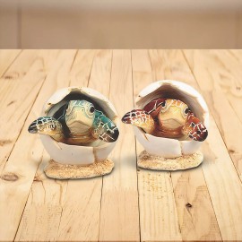 3"H Brown and Blue Sea Turtle in Egg 2 PC Set Figurine Home Decor Unique Gift