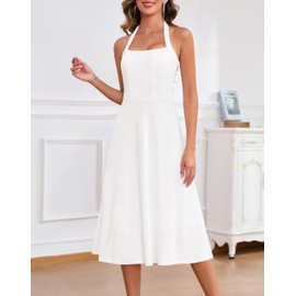 Zattcas Summer Dresses for Women 2025 Casual Spring Sleeveless Beach Vacation Midi Sundresses Cute Homecoming Birthday Bridal Shower Bridesmaid Dresses White L