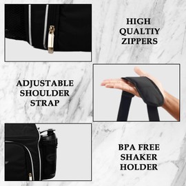 TO GO Meal Prep Bag Insulated Lunch Meals Bag W/6 Portion Control Containers,2 ICE PACKS, Shaker, Pill Box,With an Adjustable shoulder. bag for meals (Black)