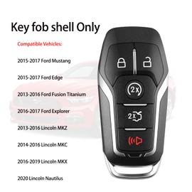 Key Fob Shell Case Replacement Fits for F ord Mustang Edge Fusion Explorer 2015-2017 Lincoln MKZ MKC MKX 2014 2015 2016 2017 Keyless Entry Remote Control Pad Cover (FCC:M3N-A2C31243300) 1 PCS